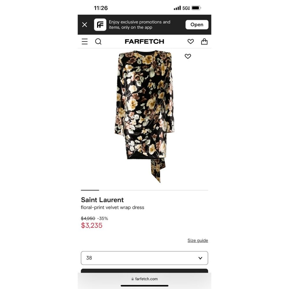 Saint Laurent floral -print velvet wrap dress Size 38/ M - Picture 2 of 12